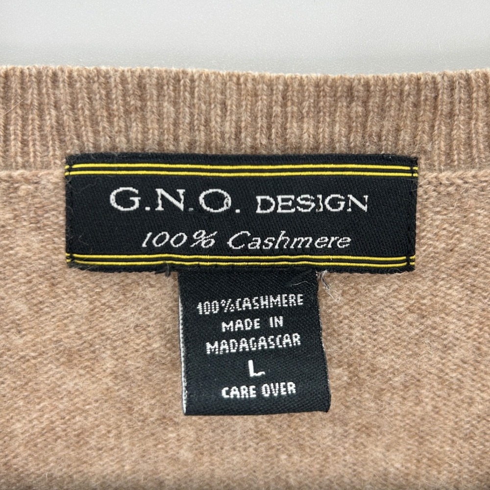 G.N.O. Design Mens 100% Cashmere V-Neck Sweater Brown Tan Size Large Academia - Picture 4 of 7